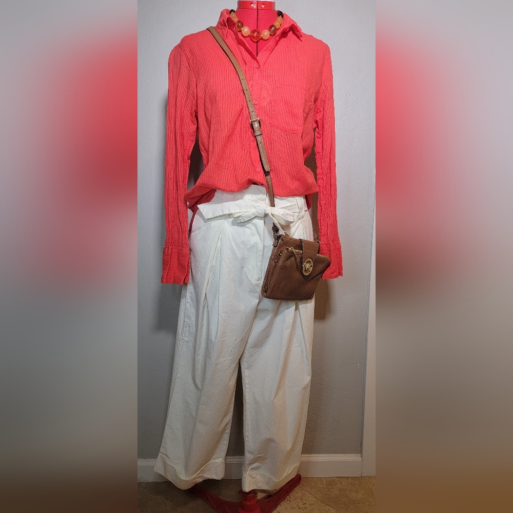 H&M Orange Long Sleeve Sheer Button Down Blouse, size 8